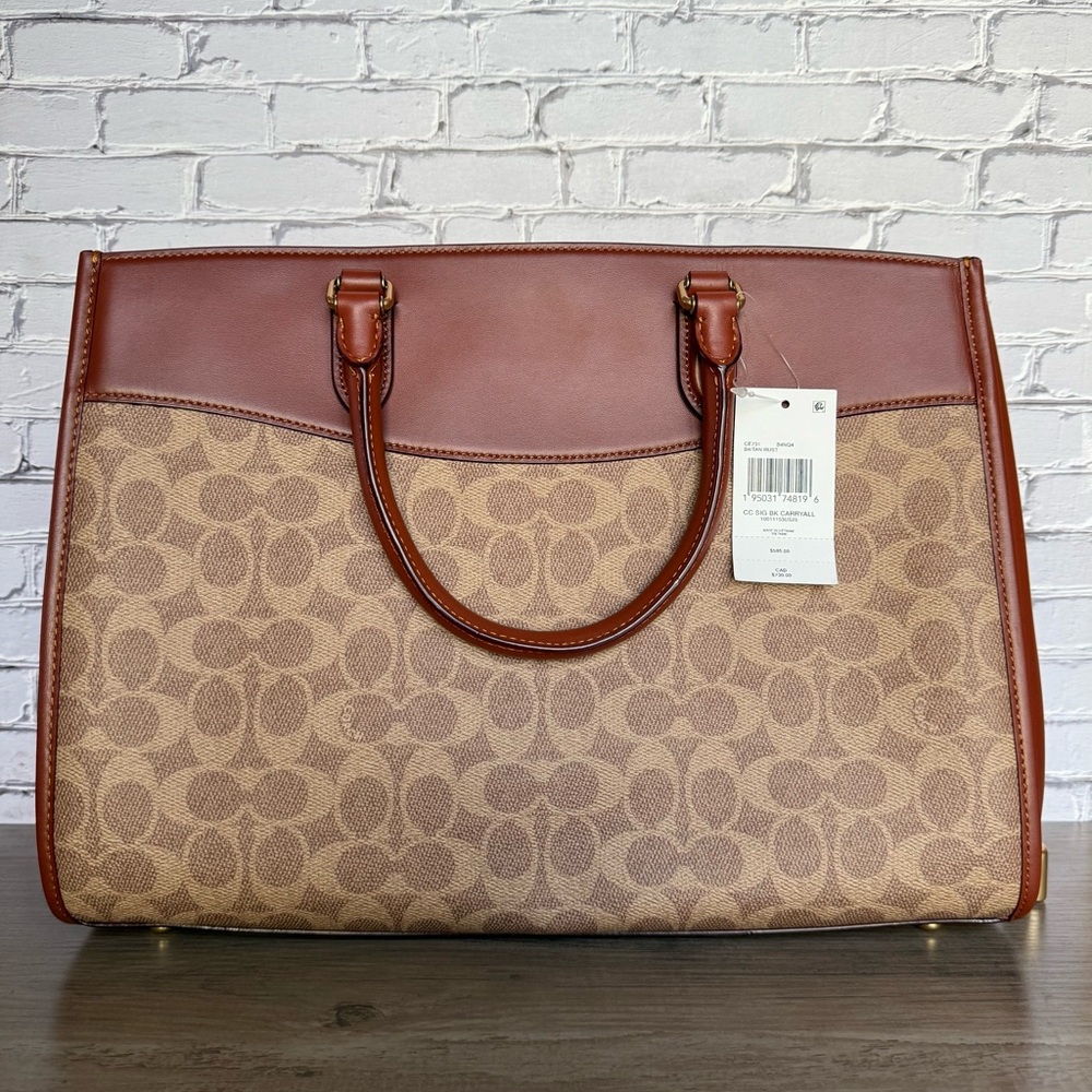Coach Brooke Carryall crossbody Bag signature Tan/Gold hardware compartments - Picture 2 of 16